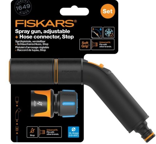 Fiskars Comfort locsolópisztoly, állítható fejjel + CF tömlőcsatlakozó 13-15mm