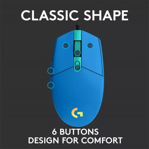 Logitech Egér - G203 Lightsync (Vezetékes, Gaming, Optikai, USB, 8000 DPI, kék)