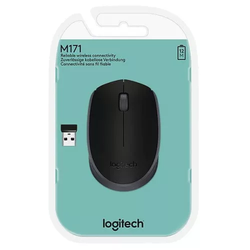 Logitech Egér - M171 (Vezeték nélküli, Optikai, 3 gomb, 2,4 GHz, fekete-szürke)
