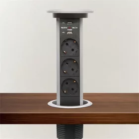   Delight motoros rejtett elosztó(20450), 3 db gyermekvédelemmel ellátott 230V aljza, 2db USB csatlakozó
