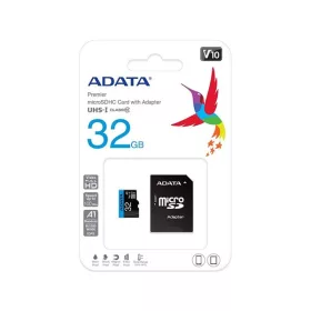   ADATA MicroSD kártya - 32GB microSDHC UHS-I Class10 A1 V10 (R/W: 100/20 MB/s) + adapter