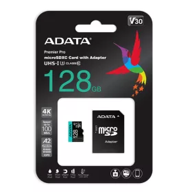   ADATA MicroSD kártya - 128GB microSDXC UHS-I U3 Class10 A2 V30S (R/W: 100/85 MB/s) + adapter