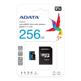   ADATA MicroSD kártya - 256GB microSDXC UHS-I Class10 A1 V10 (R/W: 100/25 MB/s) + adapter
