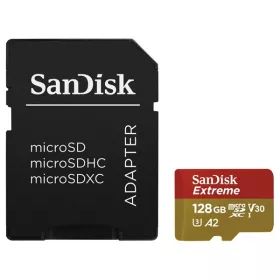   SanDisk MicroSD kártya - 128GB microSDXC Extreme (190/90 MB/s, Class 10 UHS-I U3, A2 V30) + adapter