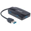 Manhattan USB HUB - USB 3.0-ról  3db USB 3.0-ra, SD, MicroSD kártyaolvasó slot, Fekete