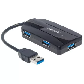   Manhattan USB HUB - USB 3.0-ról  3db USB 3.0-ra, SD, MicroSD kártyaolvasó slot, Fekete