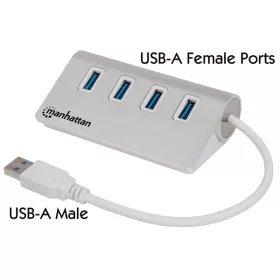   Manhattan USB HUB - USB 3.0-ról  4db USB 3.0-ra, Aluminium burkolat
