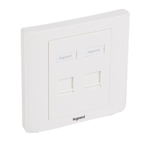 Legrand süllyesztett szerelvény - 2xRJ45 keystone port fogadására, egyenes, fehér burkolattal és kerettel, címketartóval