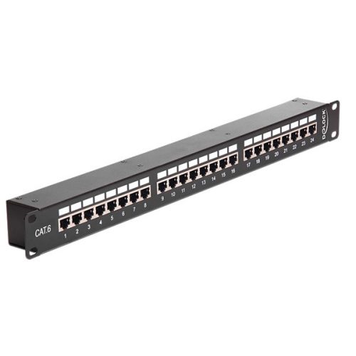 Delock Patch Panel - 43295 (Cat6 patch panel, 24 port, 1U, árnyékolt, fekete)