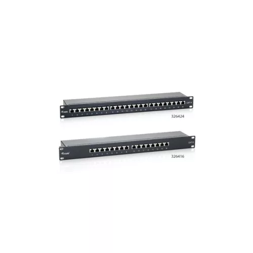 Equip Patch panel - 326424 (24 port, Cat6, 1U, árnyékolt, fekete)