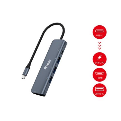 Equip Notebook Dokkoló - 133487 (Bemenet: USB-C, Kimenet: USB-C PD:100W/HDMI/3x USB3.0)