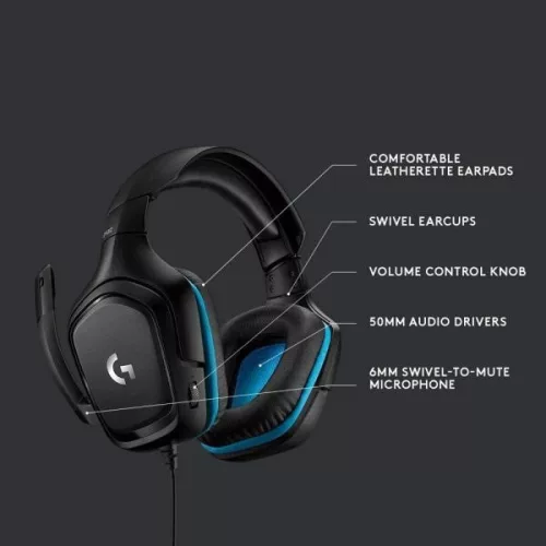 Logitech Fejhallgató - G432  Gaming headset (Vezetékes, USB/3,5mm Jack, Dolby DTS 7.1 hangzás, hangerőszabályzó, fekete)