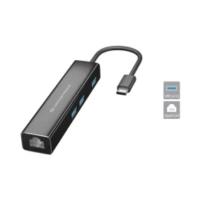   Conceptronic USB Hub - DONN07B (USB-C to 3xUSB-A 3.0+RJ-45, fekete)