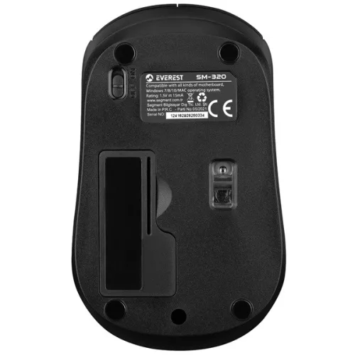Everest Vezeték nélküli Egér - SM-320 Black (1600 DPI, 4gomb, optikai, Fekete)