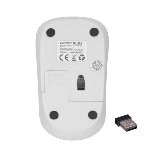Everest Vezeték nélküli Egér - SM-833 White (1200 DPI, 3gomb, optikai, fehér)