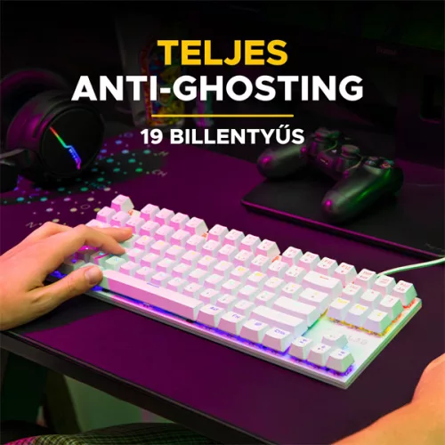 The G-Lab Gaming kit - 2 in 1 COMBO HYDROGEN W/HU (TKL billentyűzet, egér, 6200 DPI, RGB, USB-A, fehér, magyar)