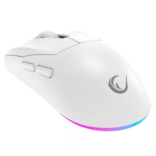Rampage Vezeték Nélküli Egér - PROTE M5 (Pixart PAW3311, Huano 80M, 24000 DPI, 400mAh, 6 gomb, RGB, Type-C, fehér)