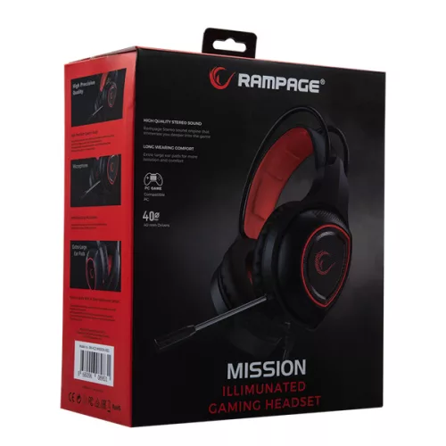 Rampage Fejhallgató - RM-K23 MISSION (mikrofon, USB, hangerőszabályzó, nagy-párnás, piros)