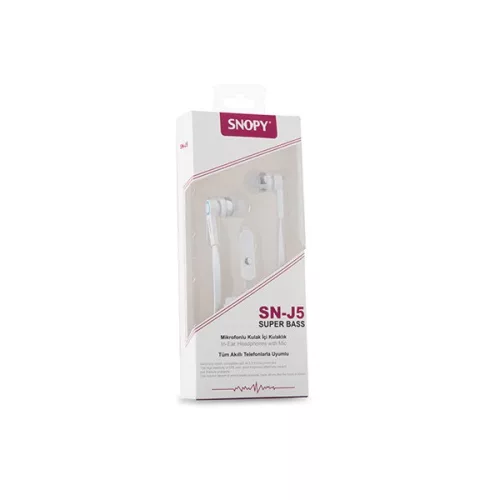 Snopy Fülhallgató - SN-J5 White (mikrofon, 3.5mm jack, 1.2m kábel, fehér)