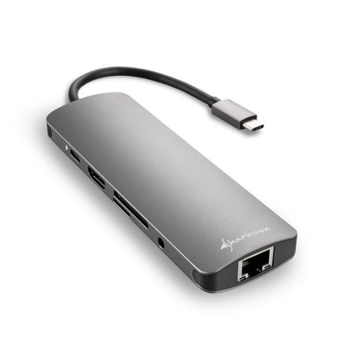 Sharkoon USB Hub - Type-C Combo Adapter (HDMI/3xUSB3.0/RJ-45/3.5 mm Jack/Kártyaolvasó)
