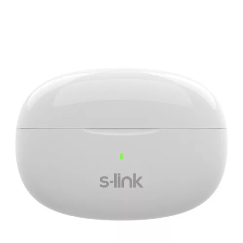S-Link Fülhallgató Vezeték Nélküli - SL-TWS08 White (Bluetooth, ENC, Type-C, 4x HD mikrofon, 40 óra, fehér)