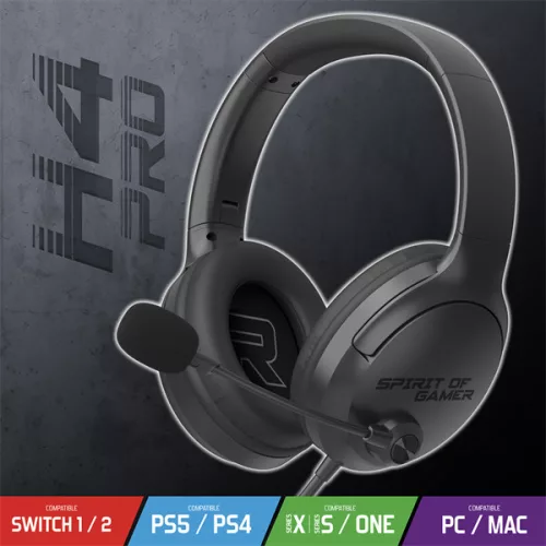 Spirit of Gamer Fejhallgató - PRO-H4 Black (MultiPlatform, mikrofon, 3.5mm jack, hangerőszabályzó, fekete)