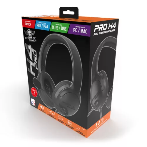 Spirit of Gamer Fejhallgató - PRO-H4 Black (MultiPlatform, mikrofon, 3.5mm jack, hangerőszabályzó, fekete)