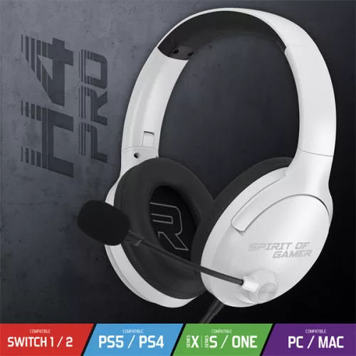 Spirit of Gamer Fejhallgató - PRO-H4 White (MultiPlatform, mikrofon, 3.5mm jack, hangerőszabályzó, fehér)