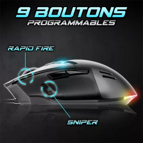 Spirit of Gamer Egér - ELITE-M60 Black (Optikai, 20000 DPI, 1000Hz, 9 programozható gomb, RGB, vezetékes, fekete)