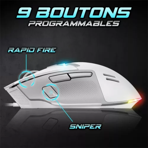 Spirit of Gamer Egér - ELITE-M60 White (Optikai, 20000 DPI, 1000Hz, 9 programozható gomb, RGB, vezetékes, fehér)