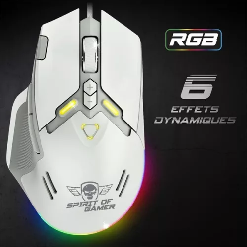 Spirit of Gamer Egér - ELITE-M60 White (Optikai, 20000 DPI, 1000Hz, 9 programozható gomb, RGB, vezetékes, fehér)