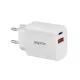 APPROX Telefontöltő - USB Type-C, USB-A port, 20W gyorstöltő + 1m USB Type-C kábel, Fehér