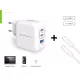 Conceptronic telefon töltő adapter+kábel - ALTHEA17W (2xUSB-C+USB-A, 67W, USB-C töltő kábel, fehér)