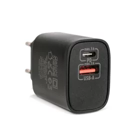   Delight Telefon töltő  - 1db Type-C + 1db USB PD20W gyorstöltéssel, Fekete