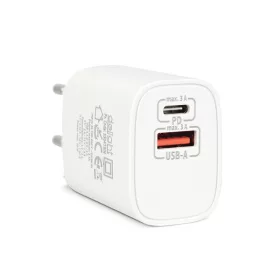   Delight Telefon töltő  - 1db Type-C + 1db USB PD20W gyorstöltéssel, Fehér