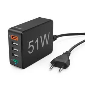   Hama Hálózati töltő - 201630 (5in1, 4xUSB-A, 1xUSB-C, PD/QC, 51W, fekete)