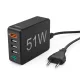 Hama Hálózati töltő - 201630 (5in1, 4xUSB-A, 1xUSB-C, PD/QC, 51W, fekete)