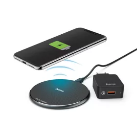   Hama Töltő szett- 201688 QI-FC10 (vezeték nélküli, QI töltőpad +  adapter, QC 3.0, 10W, LED, fekete)