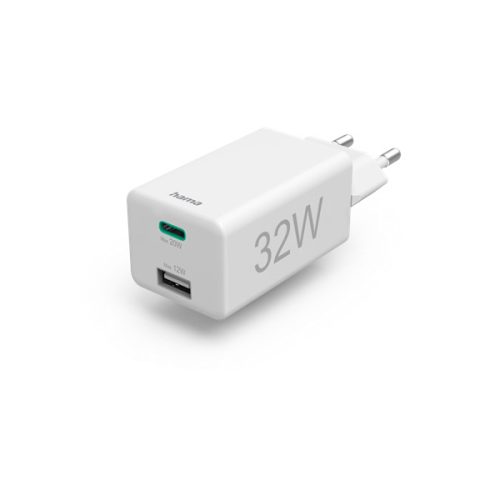 Hama Hálózati töltő - 201691 (1xUSB-A, 1xUSB-C, PD/QC, 32W, fehér)