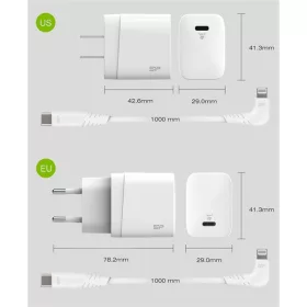   Silicon Power Telefon töltő - QM10 Type-C töltő + LK20CL Type-C -Lightning Kábel (18W töltő, 1m kábel, EU verzió)