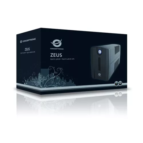Conceptronic Szünetmentes  650VA - ZEUS01E (6x IEC C13, line-interaktív, 2x RJ45 vonalvédelem, HID USB, fekete)