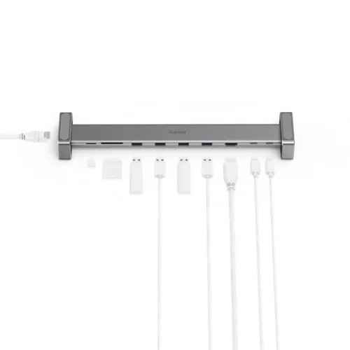 Hama USB HUB - 200103 (USB-C 9in1, 4xUSB 3.1, 1xUSB-C, 1xHDMI, 1xLAN, MicroSD slot, PD, szürke)