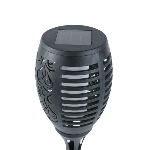 LED-es szolár lámpa - leszúrható - lángeffekt - 12 sárga LED - műanyag - fekete - 10 x 58 cm