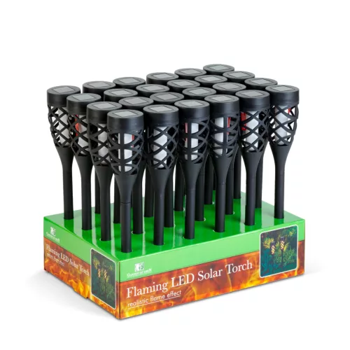 LED-es szolár lámpa - leszúrható - lángeffekt - 12 sárga LED - műanyag - fekete - 60 x 420 mm