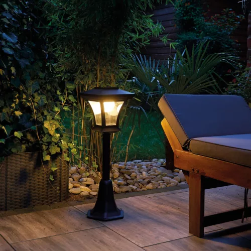 LED-es szolár lámpa - kandeláber - 120 cm - 10 LED - fekete - melegfehér