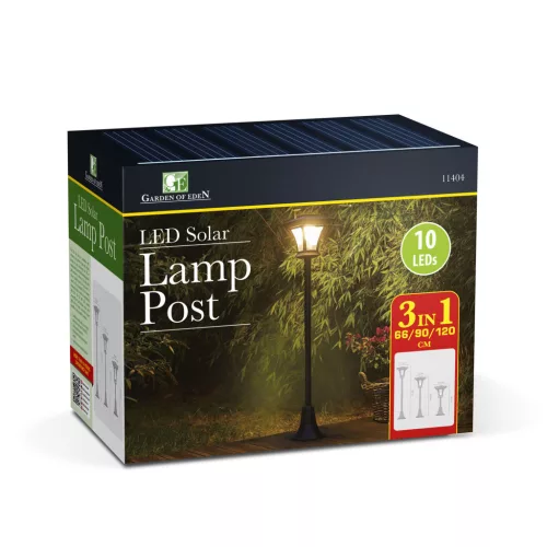 LED-es szolár lámpa - kandeláber - 120 cm - 10 LED - fekete - melegfehér