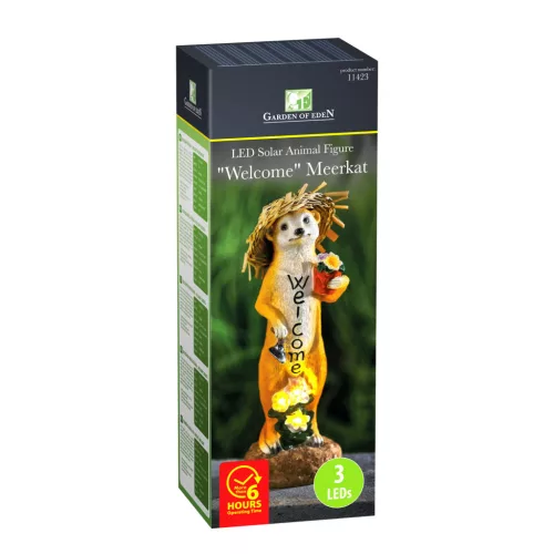 LED-es szolár állatfigura - "Welcome" szurikáta - melegfehér LED - 30 cm