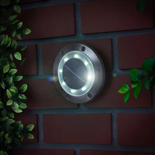 LED-es leszúrható / fali szolár lámpa - kör alakú - SMD LED - hidegfehér - 12 cm