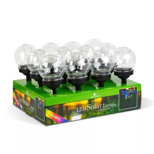 Leszúrható szolár lámpa - gömb alakú - színes - 10 x 10 x 26,5 (+12,5) cm