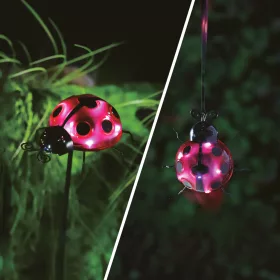   Szolár lámpa - katicabogár - leszúrható / csipeszes - piros - 15 x 7 x 16 cm - 6 LED